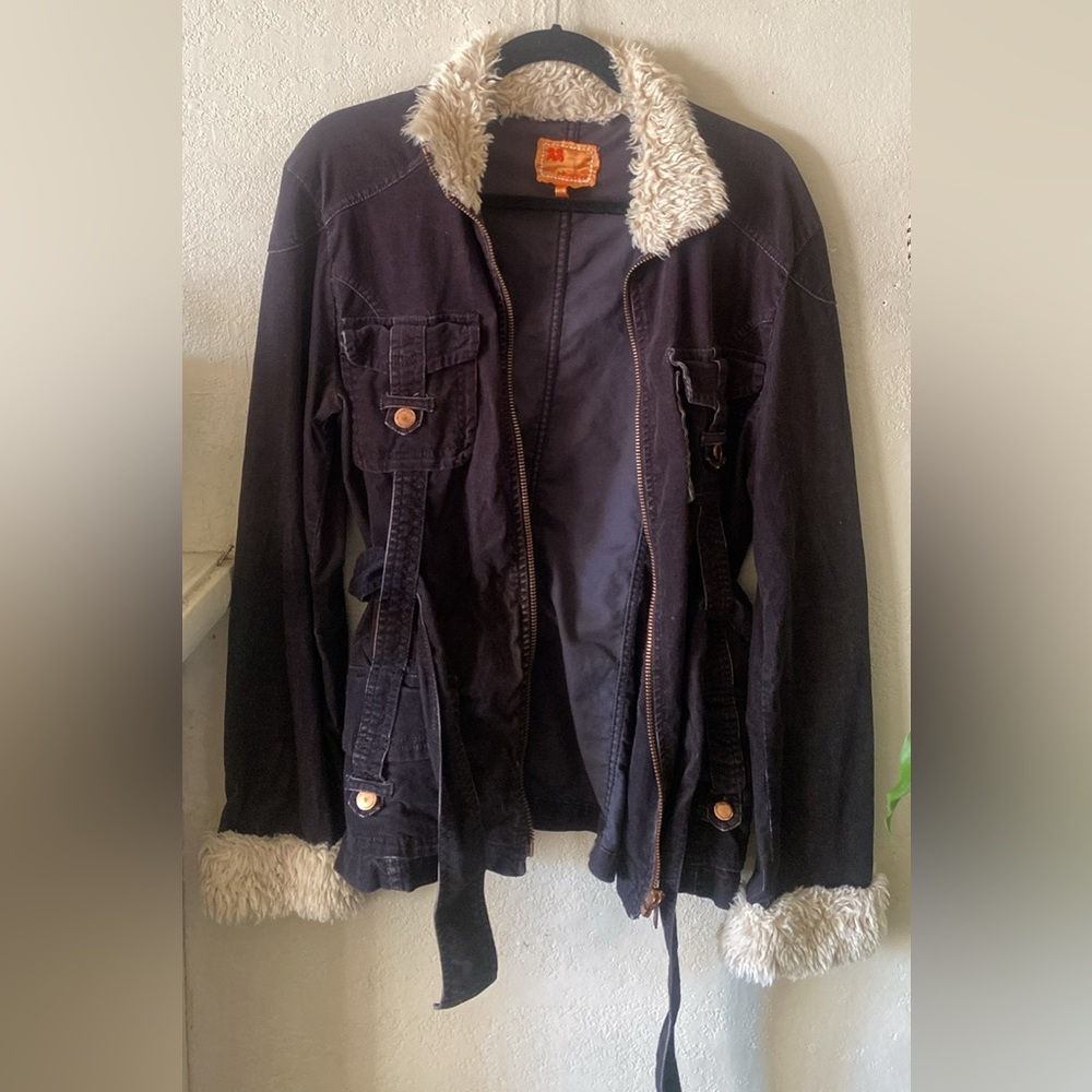 *** SOLD*** 
Black Corduroy Jacket with Faux Fur Collar